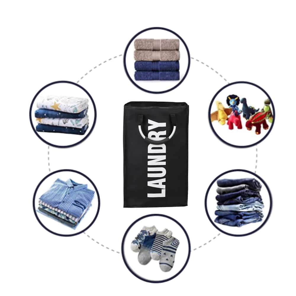 Vasketøjskurv - foldbar med håndtag - sort, grå eller lysegrå -