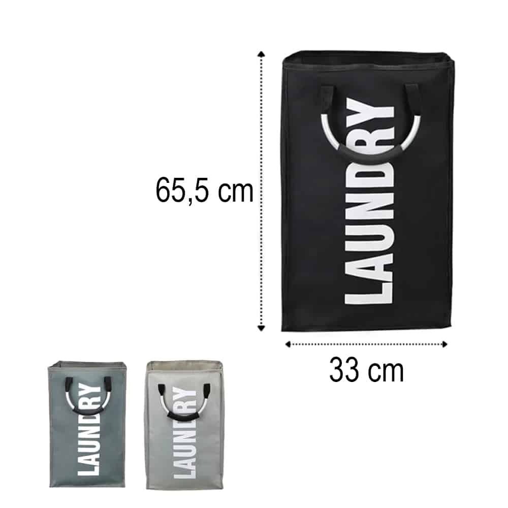 Vasketøjskurv - foldbar med håndtag - sort, grå eller lysegrå -