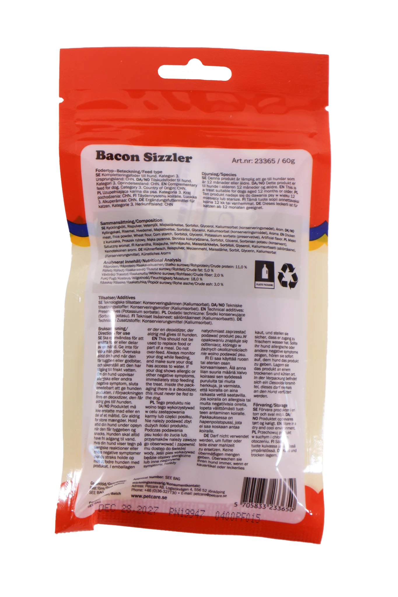 Småland Bacon Sizzler 60g (hundegodbidder af kylling)