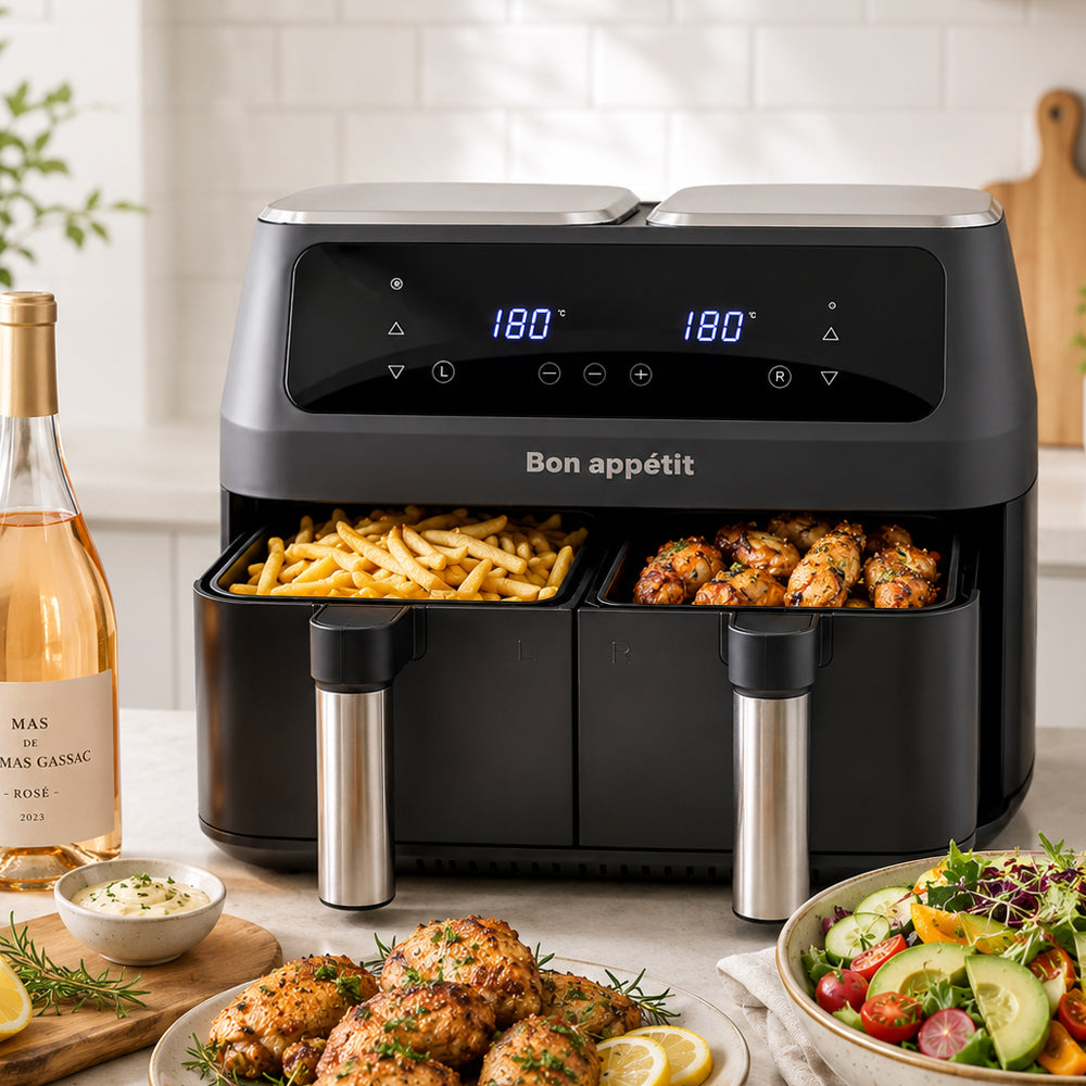 Airfryer 8,0 l - dobbelt - 2 kurve og 2.400 watt