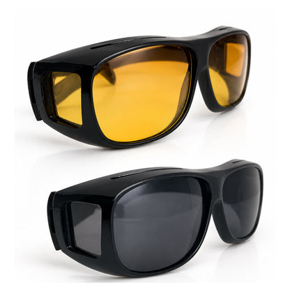 HD-Vision briller - 2 stk dag+nat polariserede briller (perfekt som bilkørsels- sports- nattekørsels- &amp; UV-solbriller)