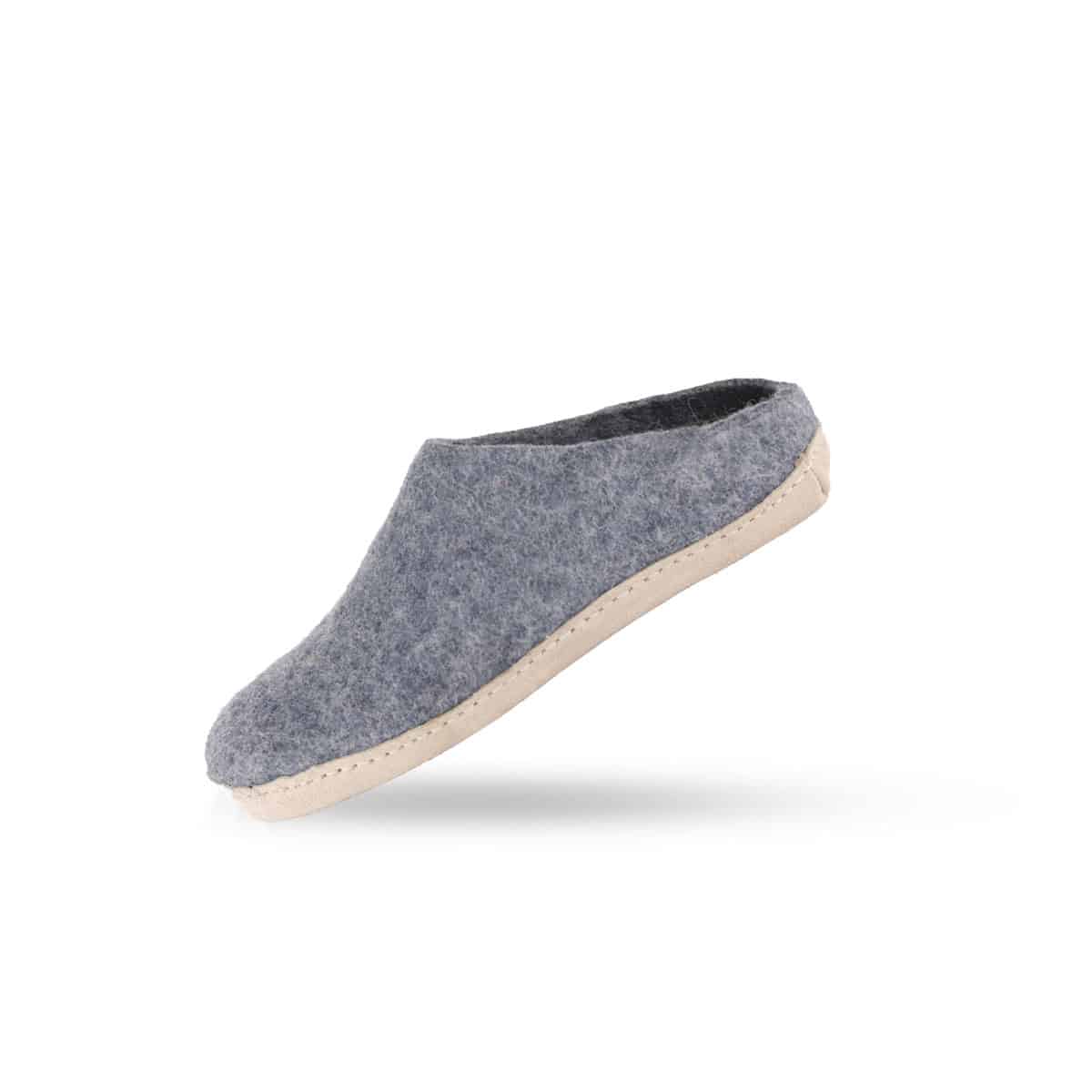 Uldtøffel (100% ren uld) m/sål i skind - Dansk Design fra SHUS