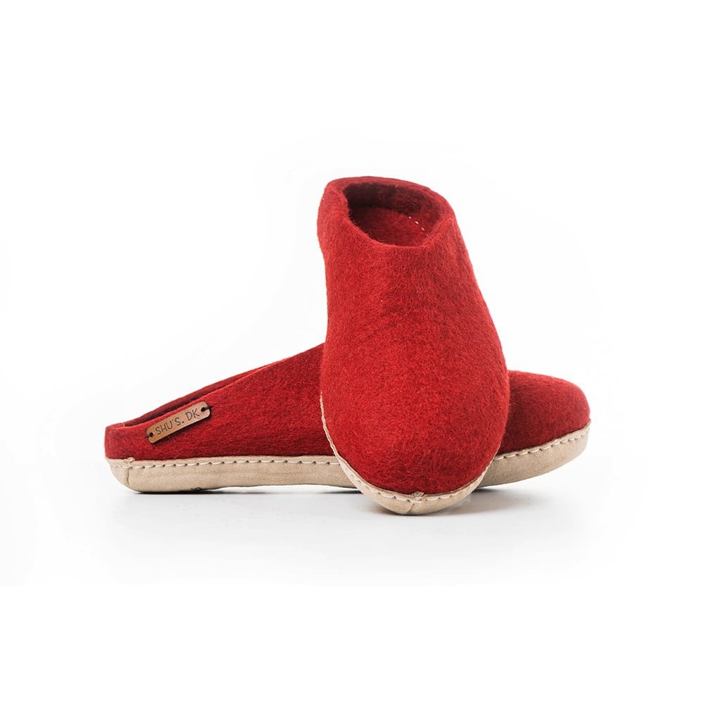 Uldtøffel (100% ren uld) m/sål i skind - Dansk Design fra SHUS