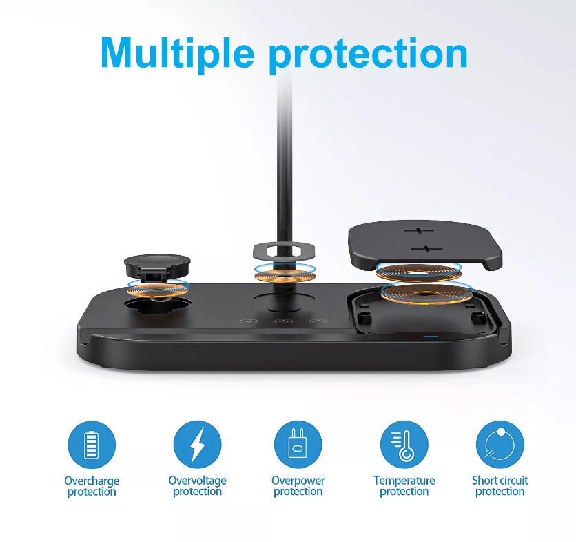 LED-bordlampe m/lysdæmper & trådløs oplader til smartphones (4-i-1)