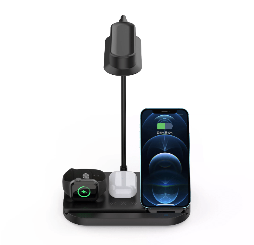 LED-bordlampe m/lysdæmper & trådløs oplader til smartphones (4-i-1)