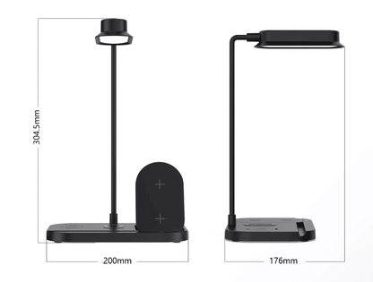 LED-bordlampe m/lysdæmper & trådløs oplader til smartphones (4-i-1)