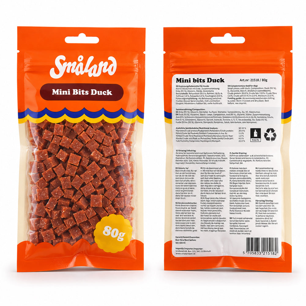 Småland Mini Bits Duck 80g (hundegodbidder af and)