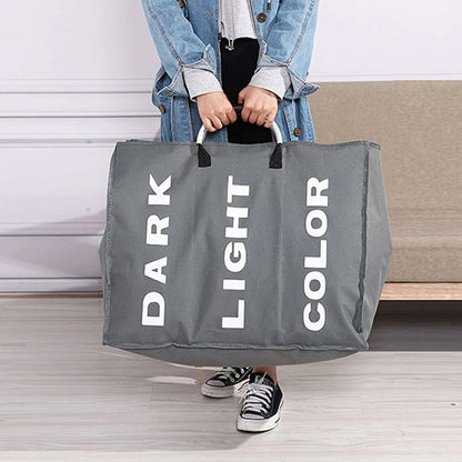 Vasketøjskurv 3 rum - foldbar med håndtag - sort, grå eller lysegrå -