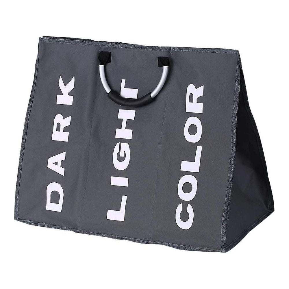 Vasketøjskurv 3 rum - foldbar med håndtag - sort, grå eller lysegrå -