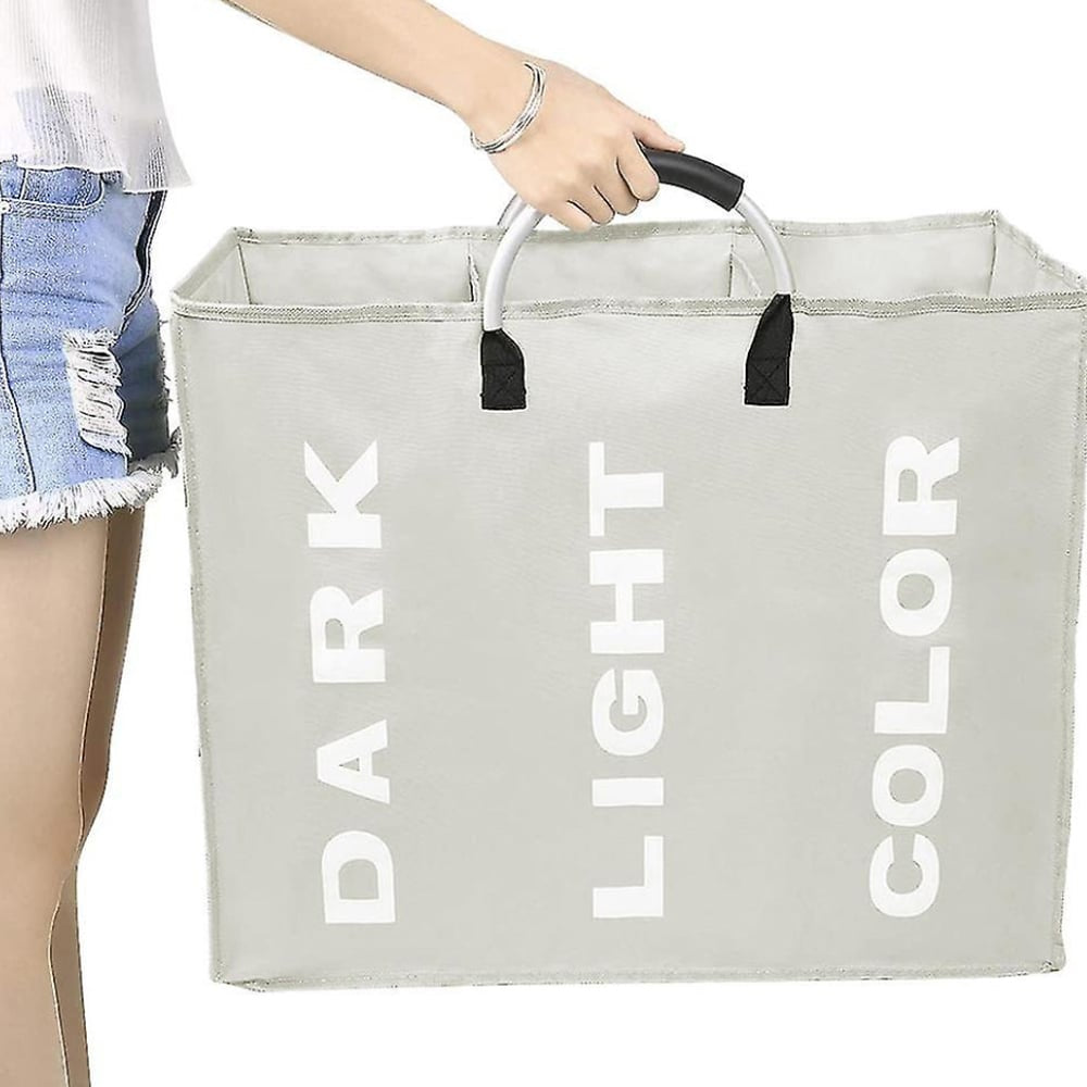 Vasketøjskurv 3 rum - foldbar med håndtag - sort, grå eller lysegrå -