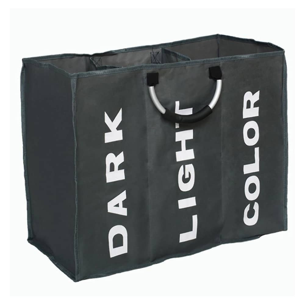 Vasketøjskurv 3 rum - foldbar med håndtag - sort, grå eller lysegrå -