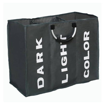 Vasketøjskurv 3 rum - foldbar med håndtag - sort, grå eller lysegrå -