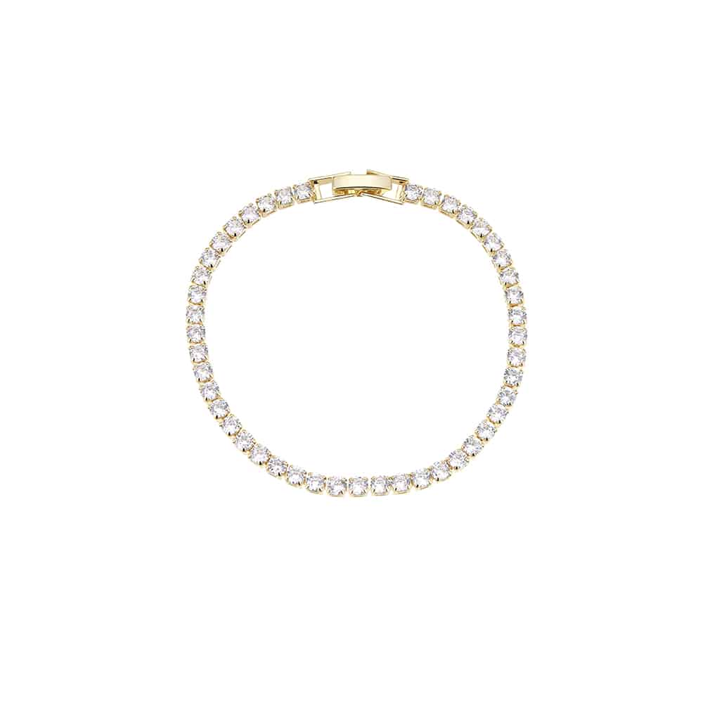 Armbånd, guld- eller sølvfarvet, mange glimtende sten, justerbar