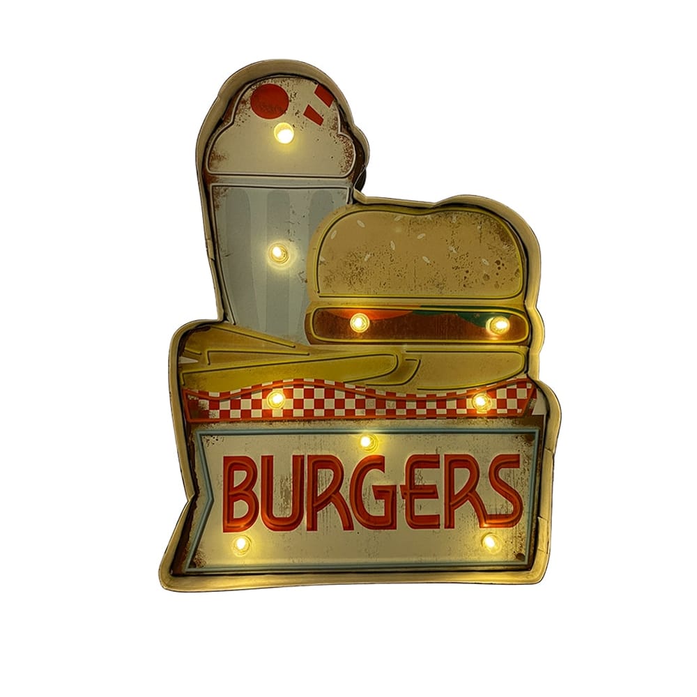 Retro Skilt BURGER med lys