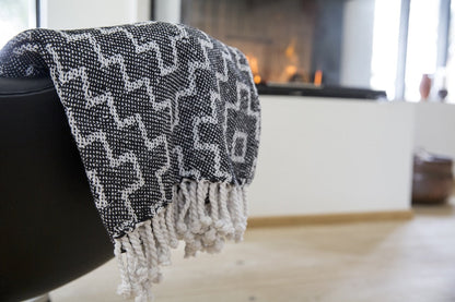 Plaid med frynser i 100% bomuld - 135 x 200 cm. fra Rugs’N’More