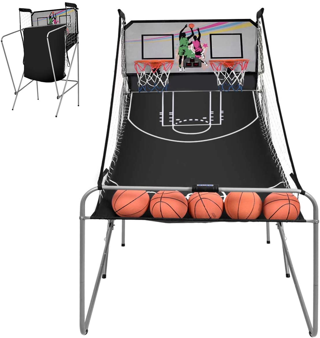 Basketball spil med elektronisk scoreboard og 4 bolde