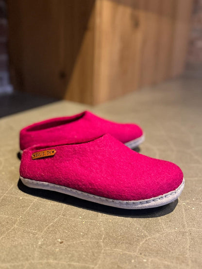Uldtøffel og Hjemmesko (100% ren uld) - Model Pink m/sål i skind