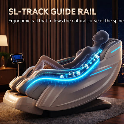Massagestol 3D med kropsscanning, SL-skinne, lufttryksmassage, varme i ben/lænd & Zero Gravity