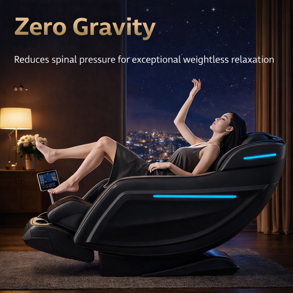 Massagestol 3D med kropsscanning, SL-skinne, lufttryksmassage, varme i ben/lænd & Zero Gravity