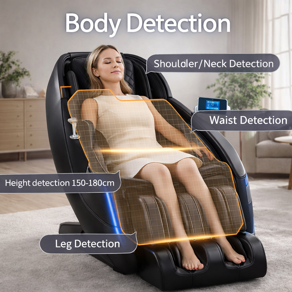 Luksus massagestol 2D med automatisk kropsscanning, Zero Gravity & varme i ben/lænd