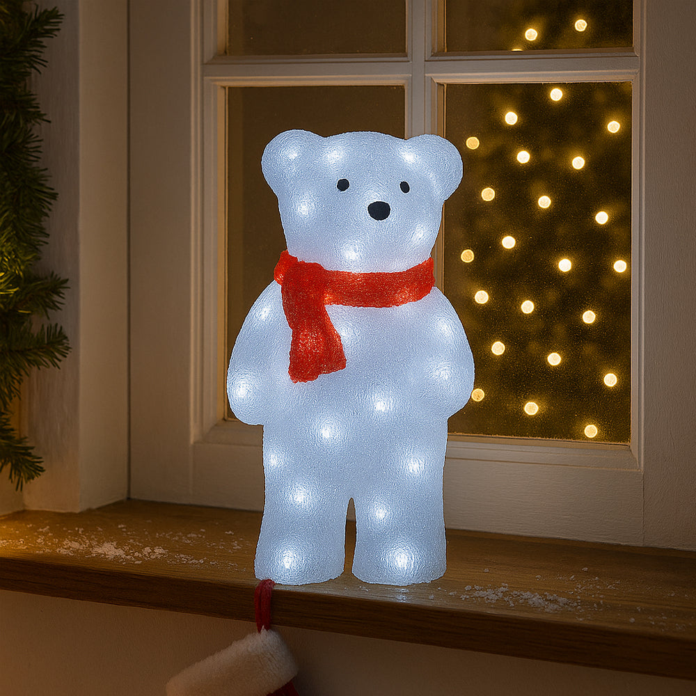 Isbjørn Akryl - højde 45 cm med LED-lys -