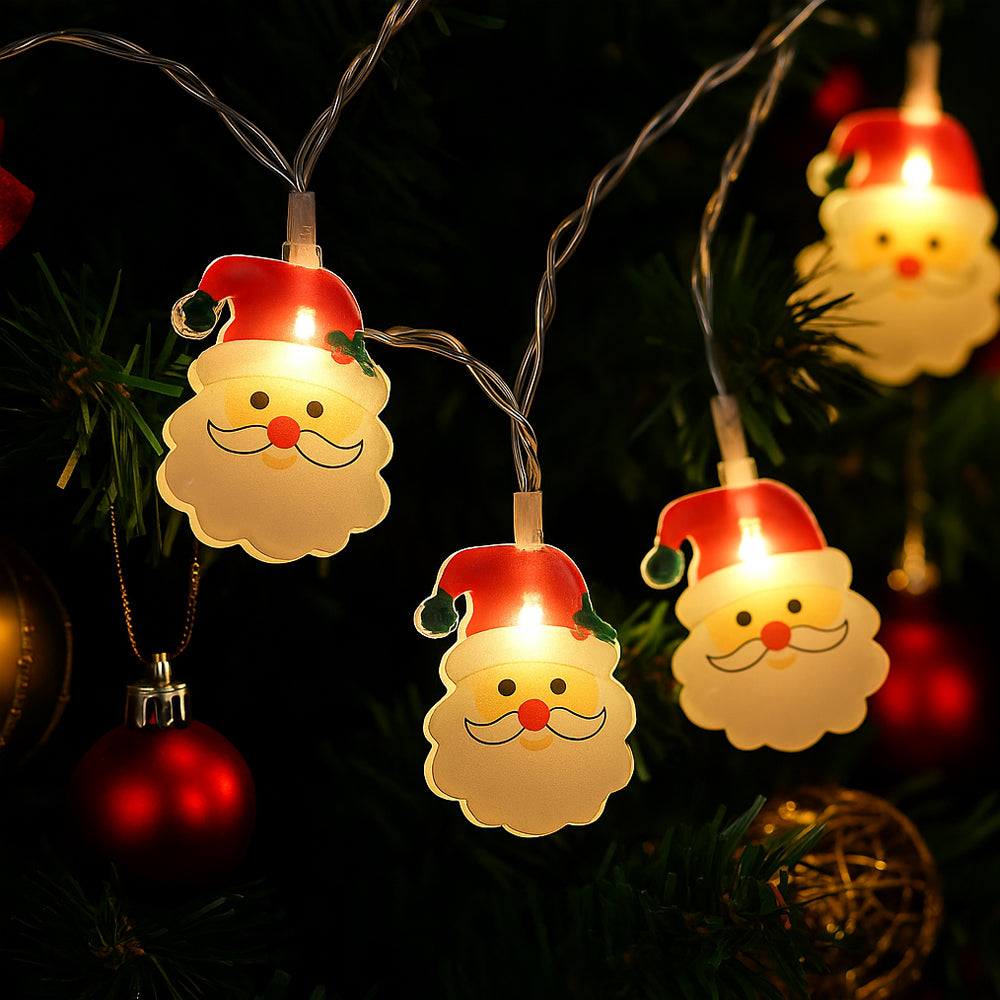 Lyskæde 2 Meter med 10 Julemænd og gran i huen - Batteridrevet -