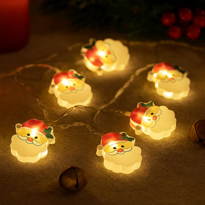 Lyskæde 2 Meter med 10 Julemænd og gran i huen - Batteridrevet -