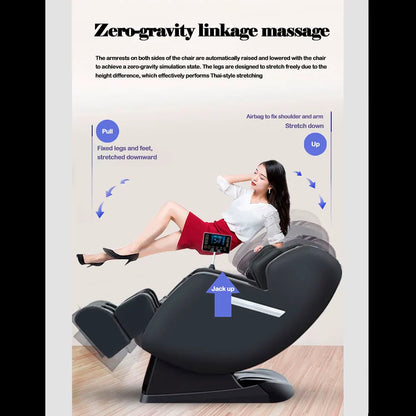 Massagestol 4D med SL-teknologi, lufttryksmassage, Varmeterapi og stor touchskærm - Model A6 Sort