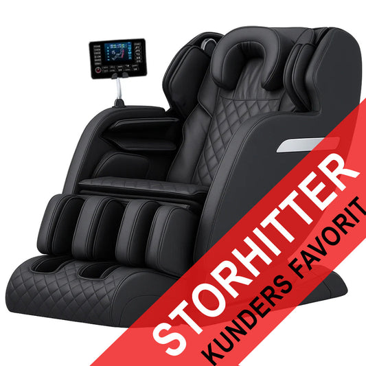 Massagestol 4D med SL-teknologi, lufttryksmassage, Varmeterapi og stor touchskærm - Model A6 Sort