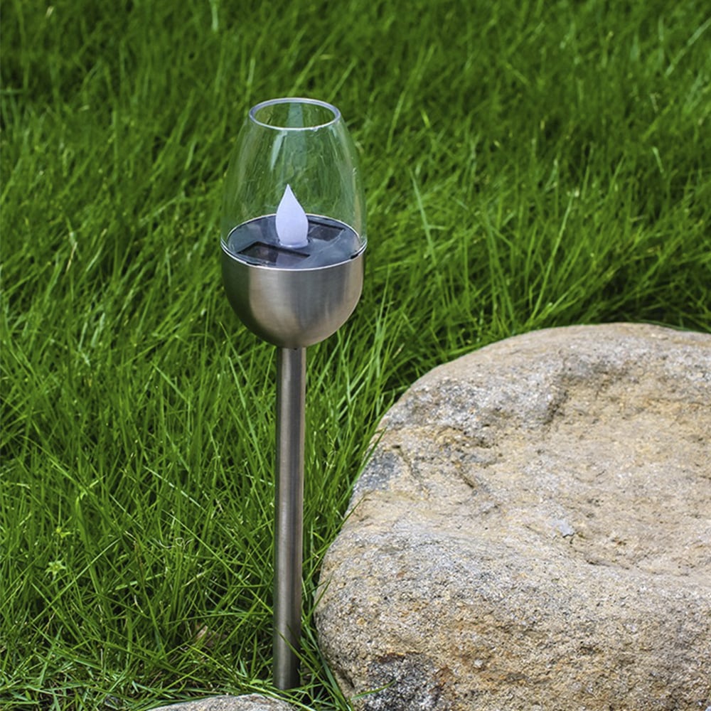 Bedlampe/fakkel 2 stk. m. pulserende flamme 27 cm. (Solcelle m/spyd)