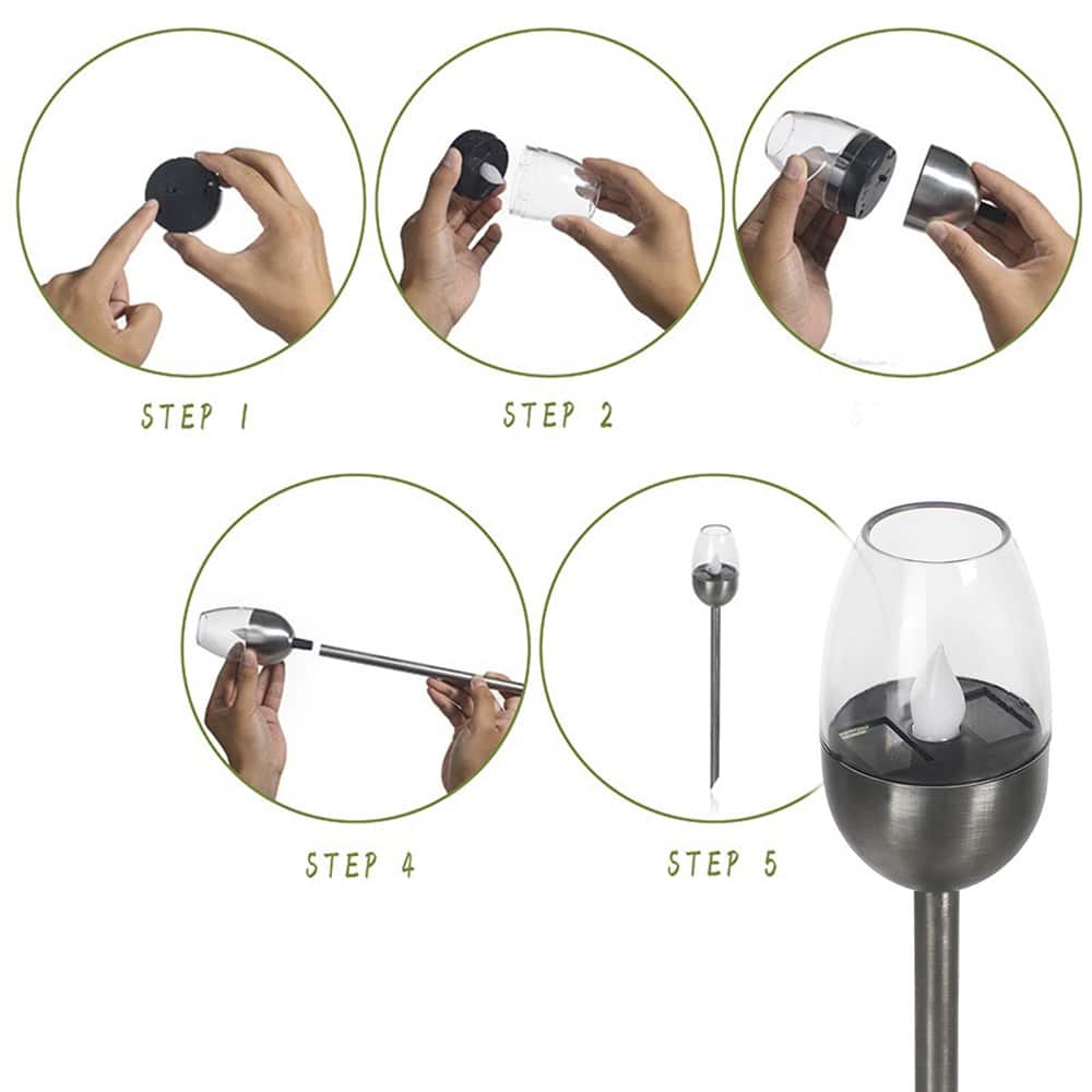 Bedlampe/fakkel 2 stk. m. pulserende flamme 27 cm. (Solcelle m/spyd)