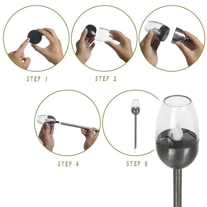 Bedlampe/fakkel 2 stk. m. pulserende flamme 27 cm. (Solcelle m/spyd)