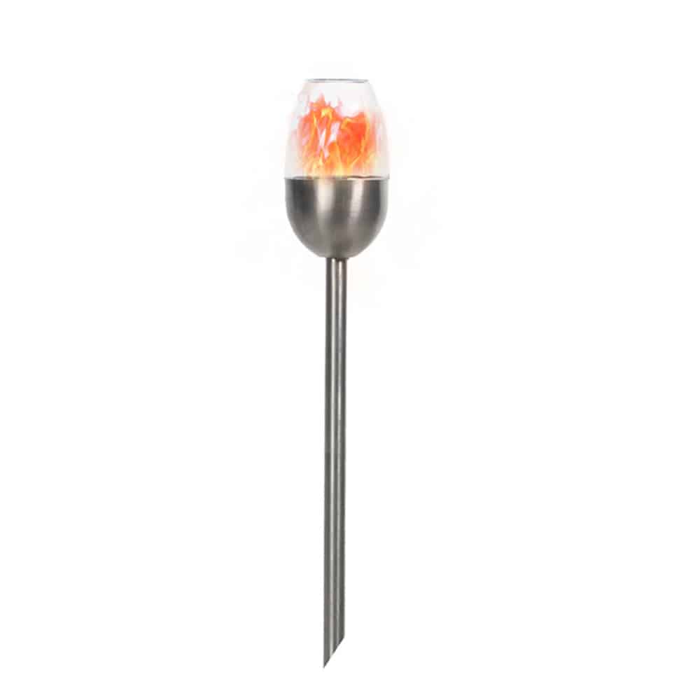 Bedlampe/fakkel 2 stk. m. pulserende flamme 27 cm. (Solcelle m/spyd)