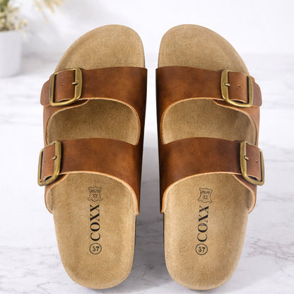 Bio sandaler i læder – med skålet hæl og tågreb - brune eller sorte -