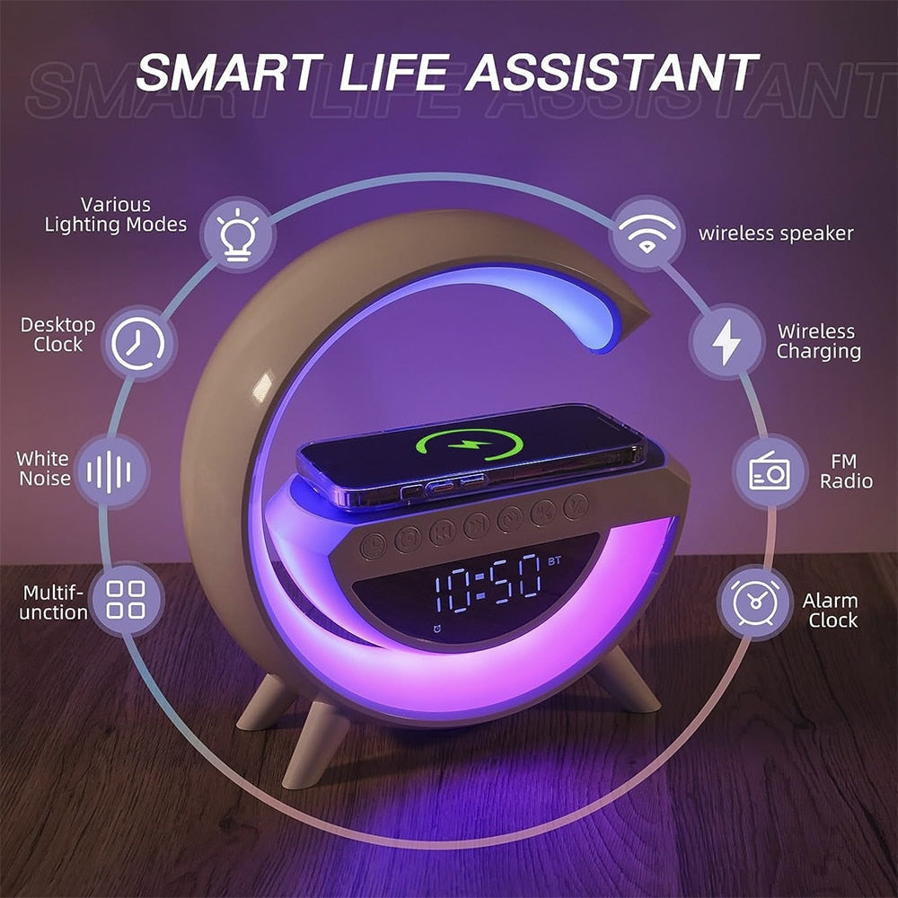 G-lys - Trådløs oplader m. bluetooth højtaler og RGB-lampe