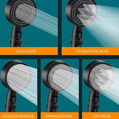 Vandbesparende brusehoved m/5 funktioner (spare op til 40% vand) - sort