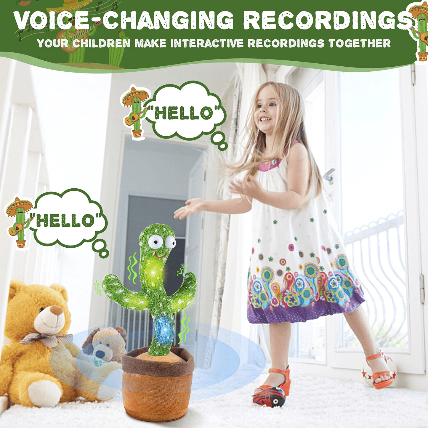 Dansende & Syngende Kaktus m/120 Sange (kan også gentage hvad du siger)