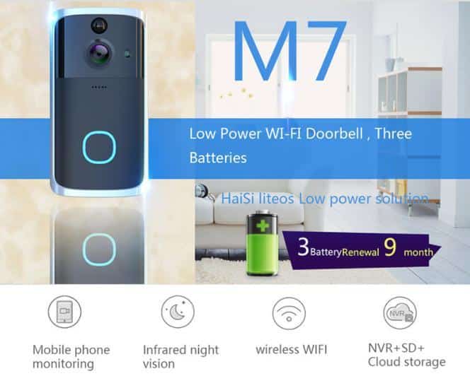 Batteridrevet WiFi Dørklokke m/nattekamera og mikrofon/højtaler (2-vejs)