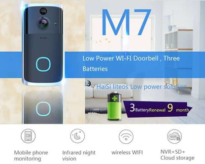 Batteridrevet WiFi Dørklokke m/nattekamera og mikrofon/højtaler (2-vejs)