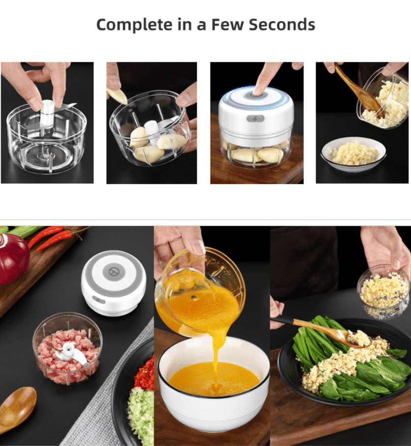 Genopladelig Minihakker (USB) 100 eller 250 ml.