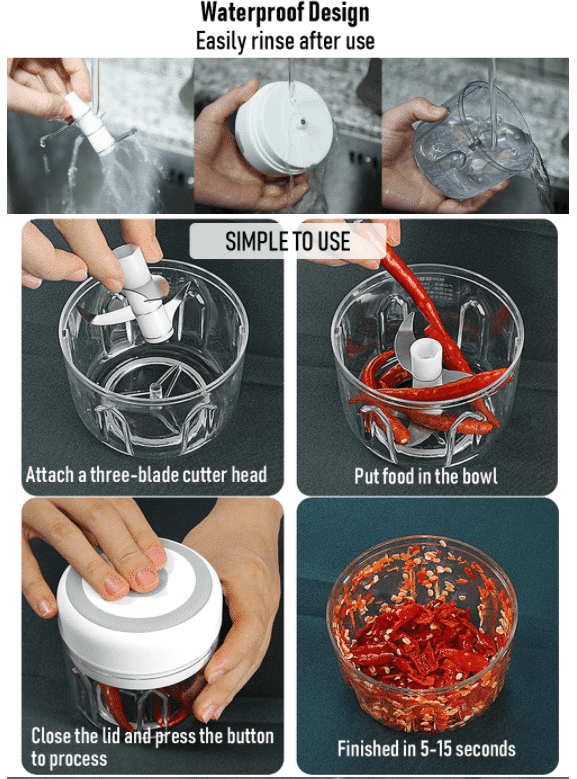 Genopladelig Minihakker (USB) 100 eller 250 ml.