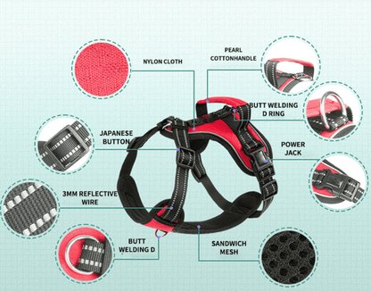 Blød Luksus Hundesele m/refleks - robust & vandfast - rød, sort eller blå