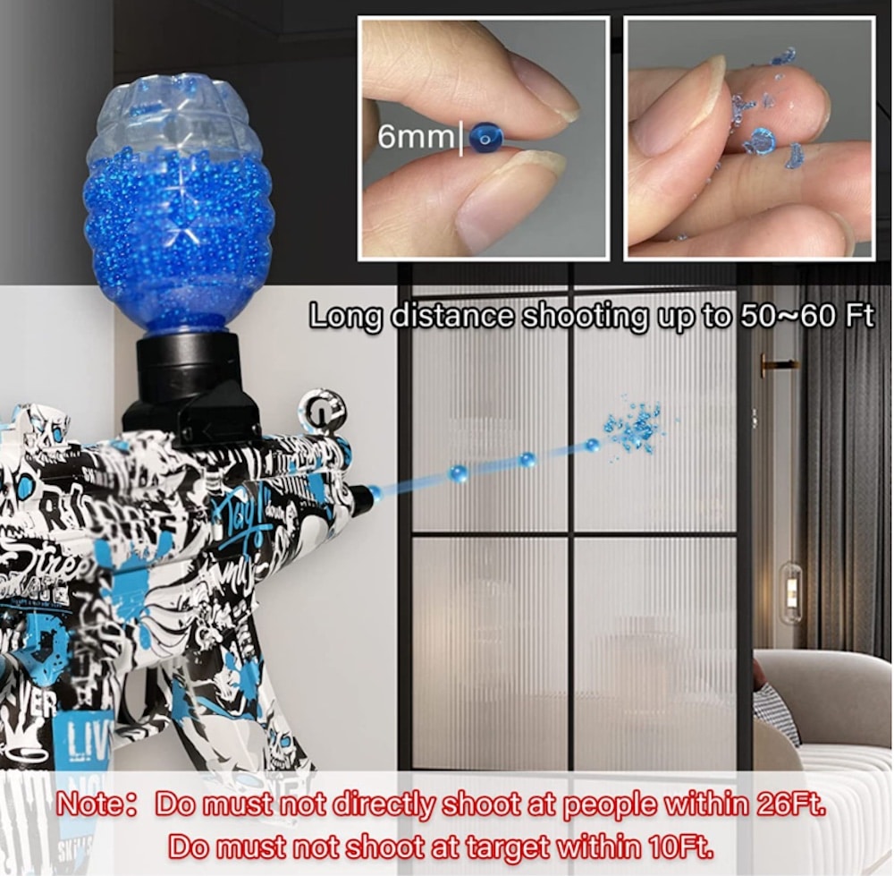 Gel Blaster Elektrisk Maskinpistol - inkl. gelékugler - rækkevidde på 20+ meter - (Ekstra stort batteri)