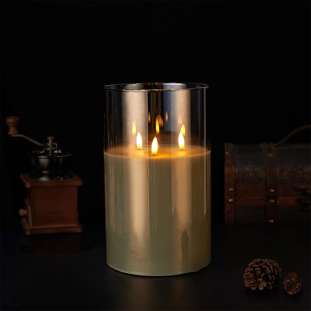 LED Stearinlys i Glas ø10 x 15 cm - Guld, Grå eller Hvid