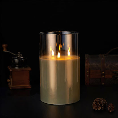 LED Stearinlys i Glas ø10 x 15 cm - Guld, Grå eller Hvid