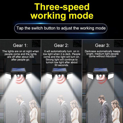 Kraftig LED-Solcellelampe med 3 spot og bevægelsessensor