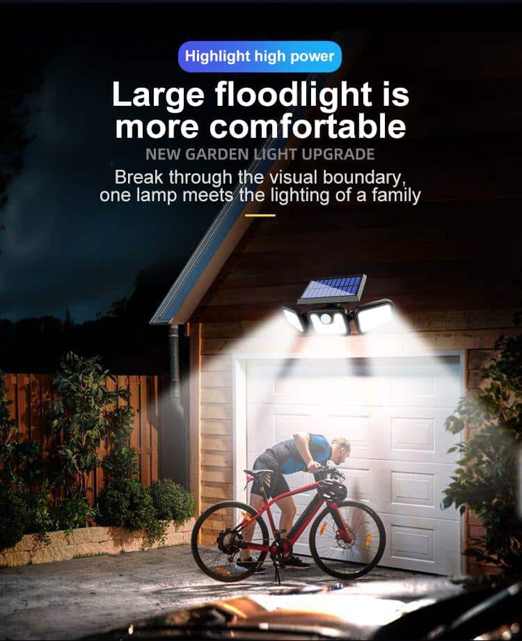 Kraftig LED-Solcellelampe med 3 spot og bevægelsessensor