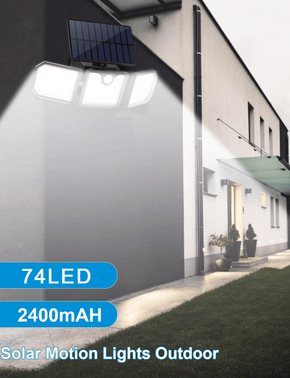 Kraftig LED-Solcellelampe med 3 spot og bevægelsessensor