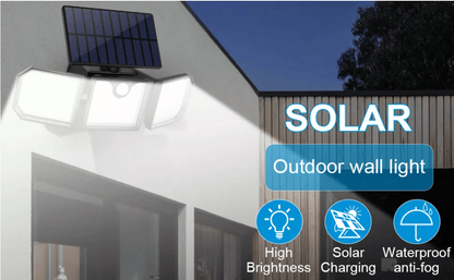 Kraftig LED-Solcellelampe med 3 spot og bevægelsessensor