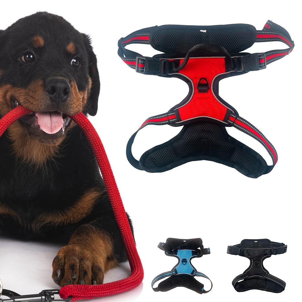 Blød Luksus Hundesele m/refleks - robust & vandfast - rød, sort eller blå